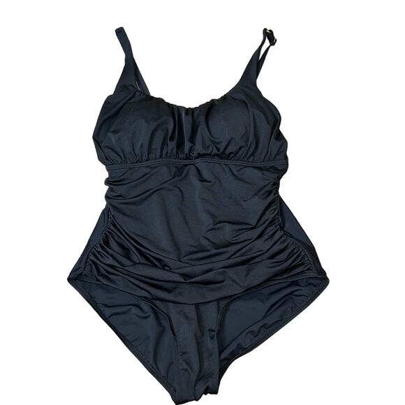 Carribean Sand swim suit one piece black ruched mid section figure flattering - Picture 1 of 7